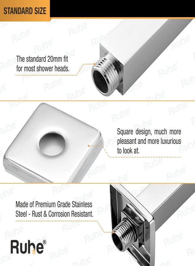 Ruhe® 8 Inches Premium Grade Stainless Steel Ceiling Square Shower Arm (Chrome Finish) - Image 3
